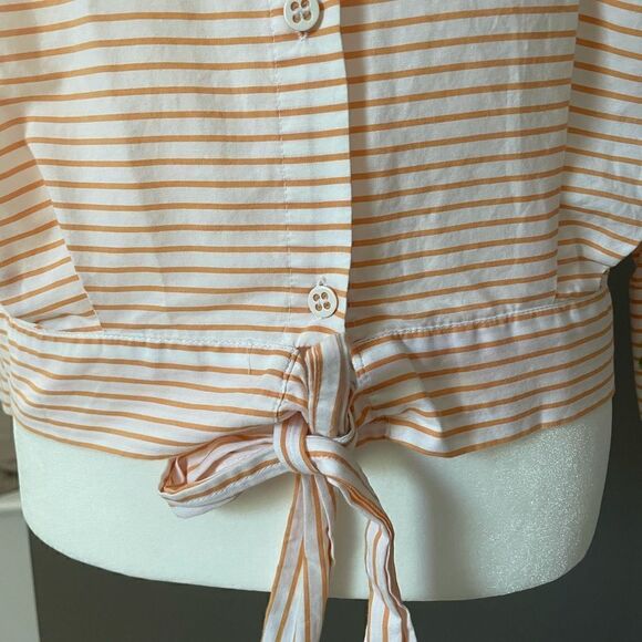 Liz Claiborne Cotton Cropped Striped Button Down Shirt - Picture 2 of 6